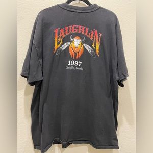 Vintage 1997 Laughlin Nevada Skull Feather Graphic Tee Hanes Beefy-T XXL Black